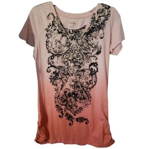 Pink Graphic Style&Co Women's Top Sz Med